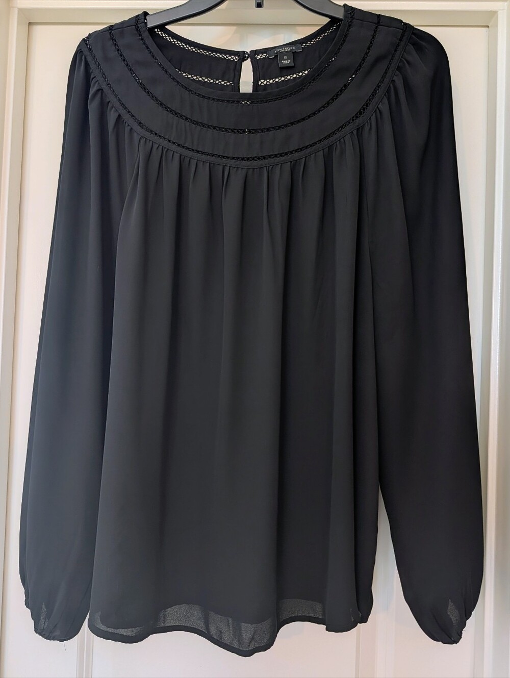 Ann Taylor Factory Black Long-Sleeve Yoke Detail Blouse